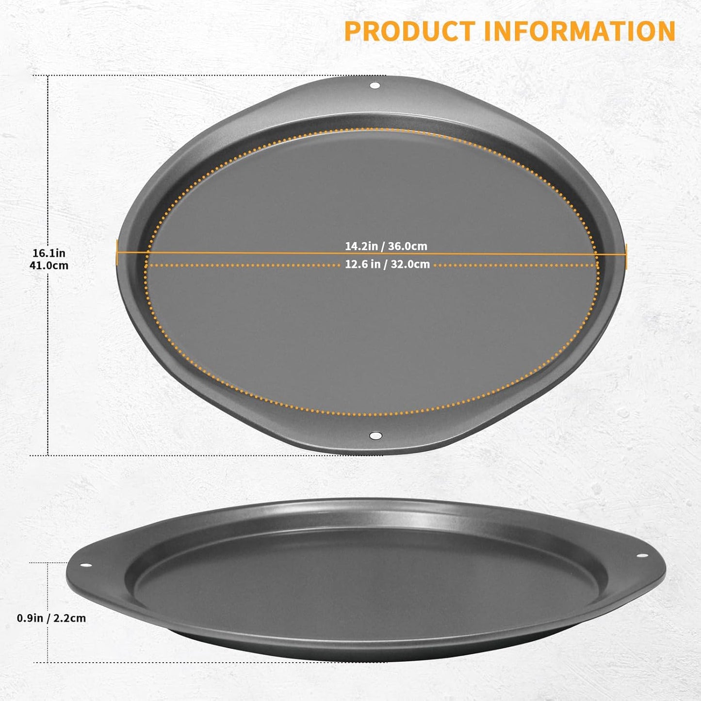 Pizza Pan, 14 Inch Nonstick for Oven with Widen Handles for Cooking, Baking, Grilling, Black
