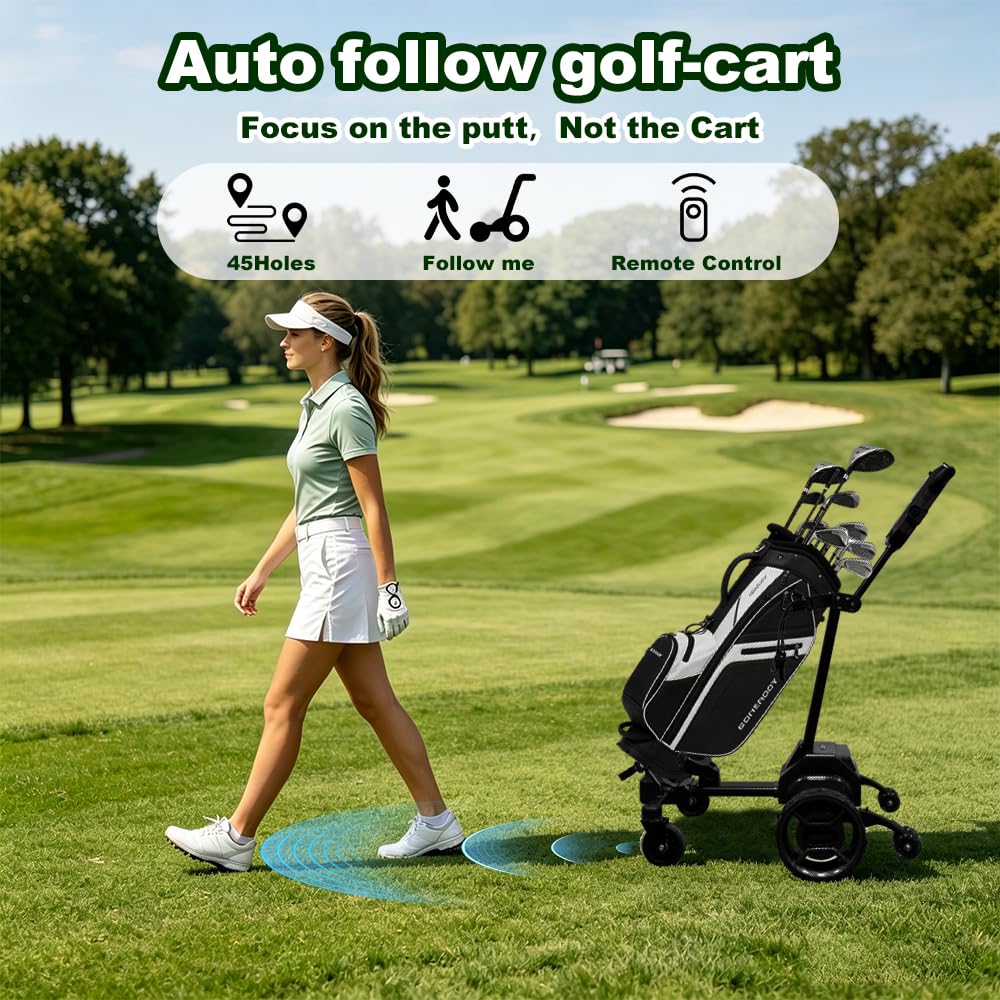Icango caddy G5 Electric Golf cart,Electric Golf Push Cart Auto Follow You, 45 Holes Battery,Remote/APP/Manual Control,Anti-Tipping,Electric Golf Push cart with Remote,Umbrella,& Phone Holder