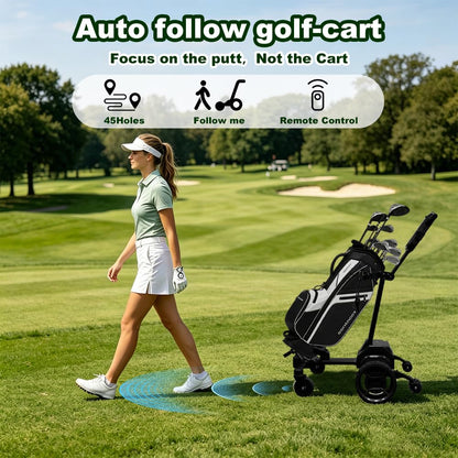Icango caddy G5 Electric Golf cart,Electric Golf Push Cart Auto Follow You, 45 Holes Battery,Remote/APP/Manual Control,Anti-Tipping,Electric Golf Push cart with Remote,Umbrella,& Phone Holder