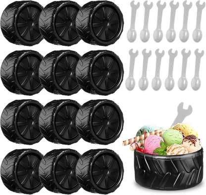 12 Sets Set, Frozen Uiifan Truck Wheel Ice Cream Bowls Spoon Plastic Race Car Party Yogurt Cups with Spoons Sturdy