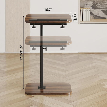 360 Side Table Sofa Tv Tray Height Adjustable C Shaped End Table Swivel Overbed Living Room Couch Table, Walnut