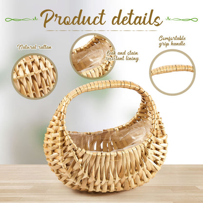 Taiyin 3 Pack Rattan Flower Girl Basket Half Moon Straw Wicker Basket with Handle 6.7" x 6.5" x 4.3" Ideal for Wedding Flower Girl, Picnic, Garden Storage and Home Decor (Nature)