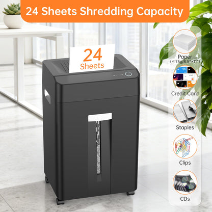 Locksworth 24-Sheet Cross Cut Paper Shredder, 9 Gallon Heavy Duty Commercial Shredder for Home Office, P-5 High Security Shredders for Paper/CD/Credit Card/Staple/Clip, 40-Min Continuous Running Time