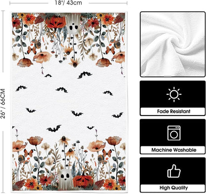 18x26 Inch Set 4 Artoid Mode Ghost Pumpkins Bats Floral Halloween Kitchen Towels Dish Towels, Farmhouse Spooky