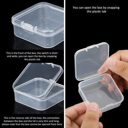 SATINIOR 100 Pcs Clear Plastic Beads Storage Containers Box Small Clear Boxes with Hinged Lid Plastic Case Mini Square Arts Crafts Storage Organizers for Small Items(2.1 x 2.1 x 0.8 Inch)