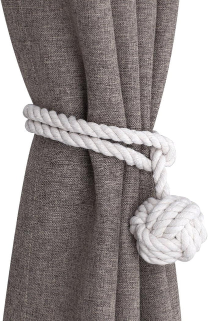 Home Queen Hand Knitting Curtain Tiebacks, Decorative Window Curtain Tie, 1 Pair, Off White