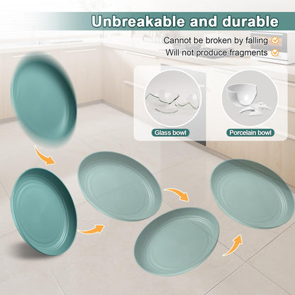 HEYCOME 12 Pcs Unbreakable Deep Dinner Plates Set, 10 inch Reusable Plastic Wheat Straw Plates, Microwave and Dishwasher Safe Plate for Kitchen, Lightweight Plate for Dessert, BPA Free, 6 Colors
