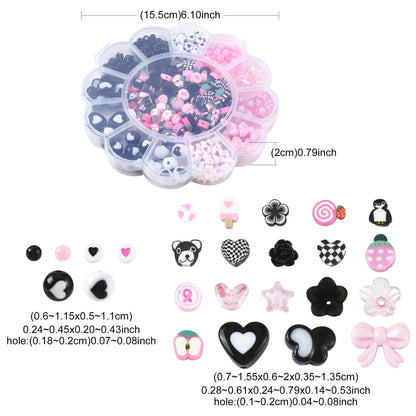 MakemadeDIY 440Pcs Assorted Beads for Bracelets Making, Including Cute Acrylic Polymer Clay Resin Beads Caps for Jewelry Necklaces Earrings Making Crafts Supplies