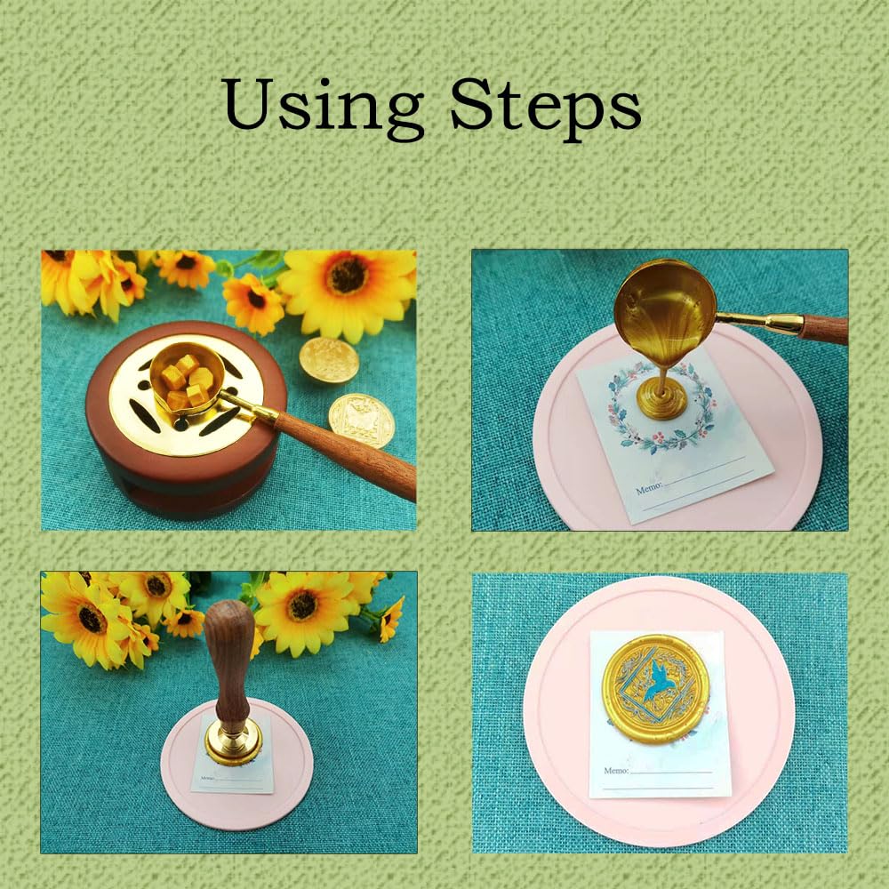 Wax Seal Stamp kit, ANBOSE Starry Animal Wax Seal Stamp Set with 4 PCS Removable Brass Heads and 1 Wooden Handle, Mermaid Peacock Dragon Hummingbird Sealing Wax Stamp for Letter Cards Invitations