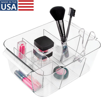 iDesign Makeup Organizer for Countertop, Clear Storage for Cosmetics and Toiletries, Made in USA