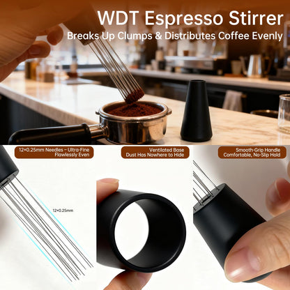 YAQUHO 9 Pcs Espresso Accessories Kit, 51mm Espresso Tamper Tools, with Wooden Espresso Tamping Station, Distributor, Stirrer, Dosing Funnel,Puck Screen, Brush, Latte Art Pen and Decorative Stencils