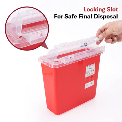 Alcedo Sharps Container for Home and Professional Use 5 Quart (2 Pack), Biohazard Needle and Syringe Disposal, Mailbox Style Lid, Medical Grade