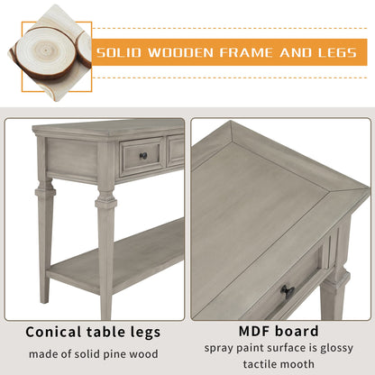 Merax Classic Long Narrow Console Table for Entryway Hallway Sideboard with Storage Drawers and Bottom Shelf Gray Wash