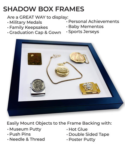 16x16 Shadow Box White Display Frame with Interior Size 16x16 by 1 Inches Deep Includes Shatter Resistant Acrylic Plexiglass, Backing and Hanging Hardware
