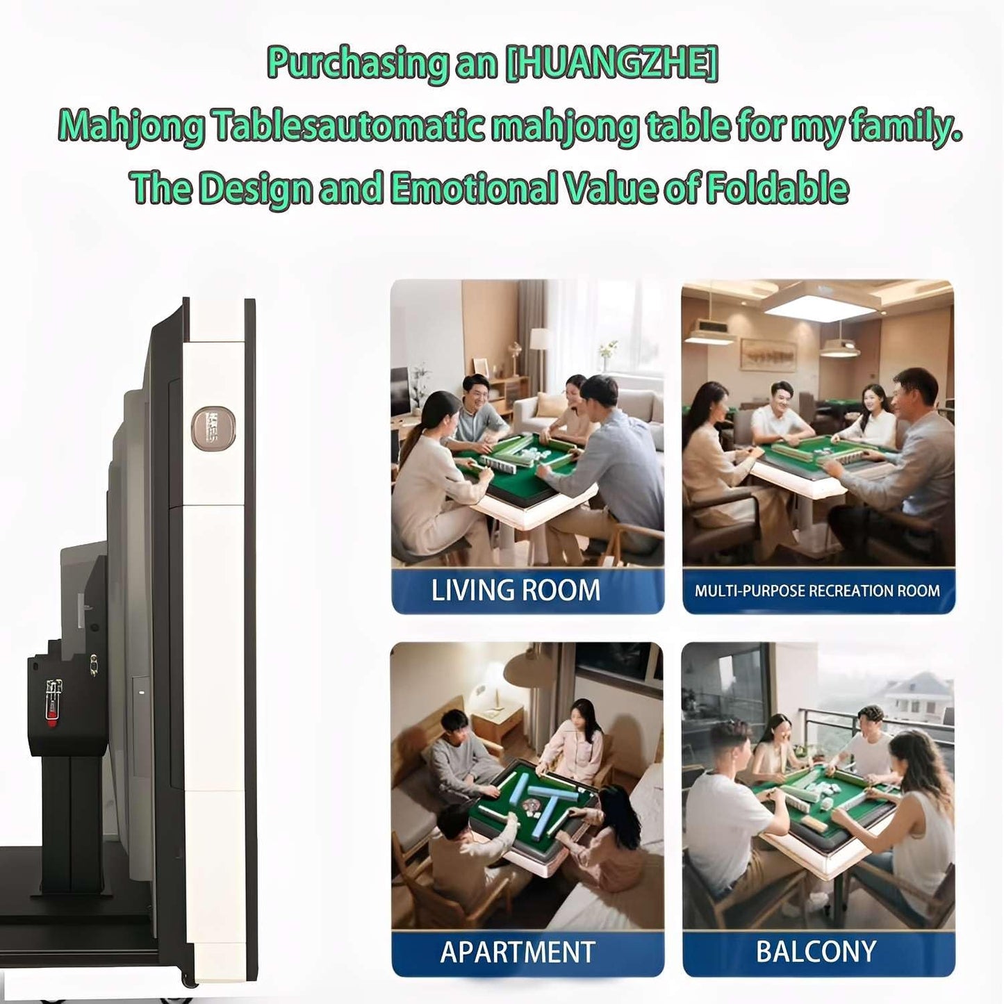 HUANGZHE 2026 Automatic Mahjong Table for Americans/Chinese/Taiwanese/Filipino,Rules - Ultra-Thin Foldable Mahjong Table shuffler Choice of 100,000+ Households, 42mm Tiles Set
