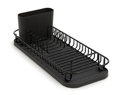 SunnyPoint 304 Stainless Steel NeverRust Compact Dish Drying Rack with Utensil Holder & Removable Drain Tray, Rustproof Small Dish Rack for Kitchen Countertop or Over Sink – Black