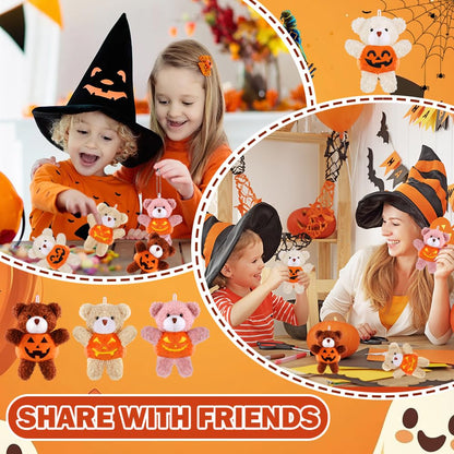 DULEFUN 12pcs Halloween Plush Bear Toys in Pumpkin Costume Trick or Treat Toy for Kids Boys Girls Goodie Bag Fillers Halloween Birthday Holiday Party Favors