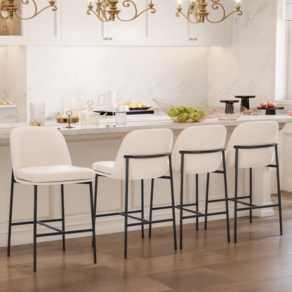 MALOL Bar Stools Set of 4, Modern Upholstered Counter Height Bar Chairs with Cushioned Seat and Curved Back, Fabric Kitchen Island Stools with Sturdy Metal Legs for Dining Room Island Bar, Beige