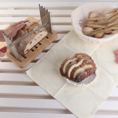 Resbywarm Bamboo Bread Slicer for Homemade Bread,Stainless Steel Slicing Guide for Bread, Adjustable Width, Foldable and Compact Cutting Guide, Bread Slicer for Sourdough Rounds, Bagels, Cake,Toast