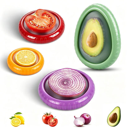 AWLGAK Avocado Saver Set of 4 Silicone Stretch Food Storage Pods, Reusable Produce Saver Containers for Fridge,Onion Keeper Lemon Tomato Vegetable Fresh Keeper