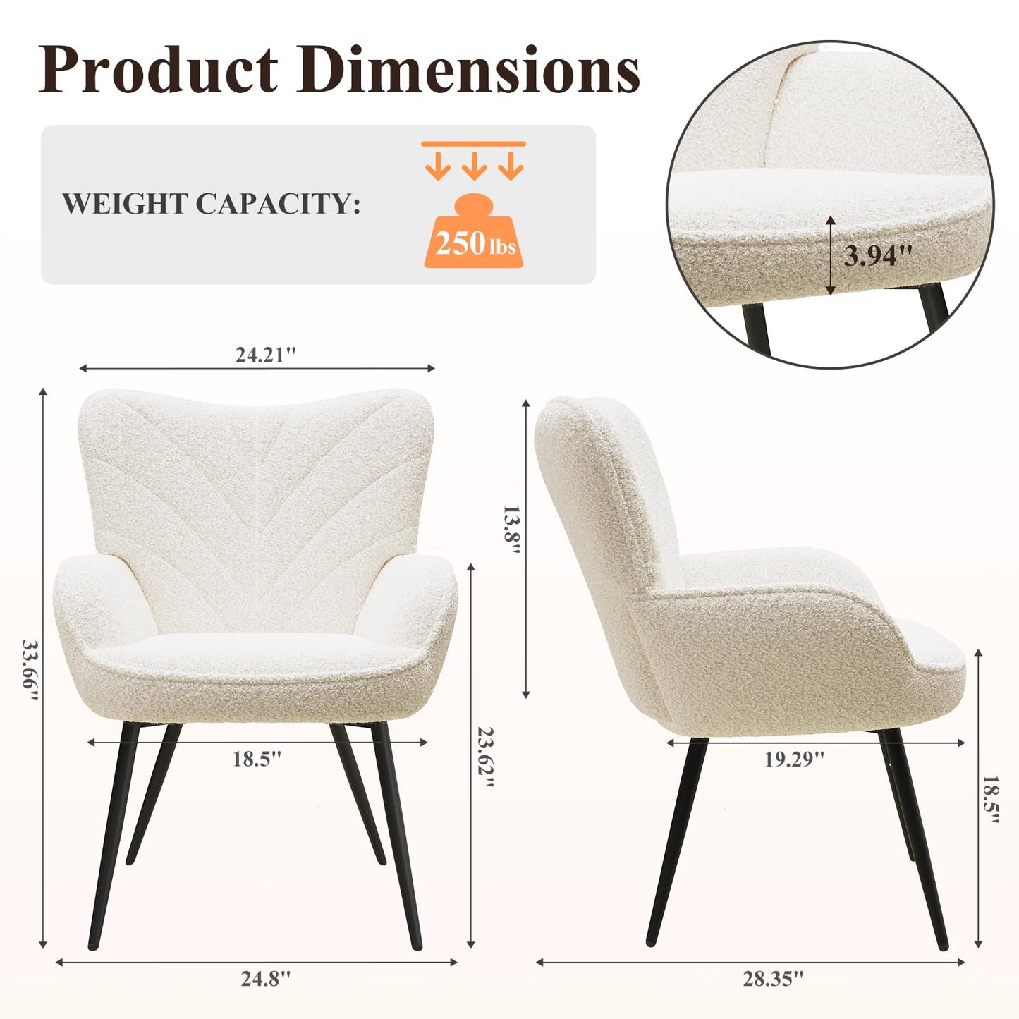 MALOL Mid-Century Modern Beige Sherpa Accent Chair, Upholstered Armchair for Living Room/Bedroom/Reading Corner, Curved Back & Padded Seat, High-Density Cushion, Soft Cozy Fabric,Set of 2