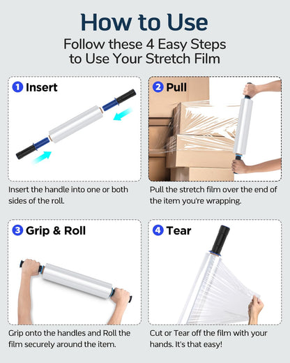 FugaCity Stretch Wrap Film-15 in 1000 FT 60 Gauge (1 Roll with Handles) Shrink Wrap for Furniture Wrapping Shipping, Moving Supplies Clear Plastic Wrap, Heavy Duty Industrial Strength,500% Stretch