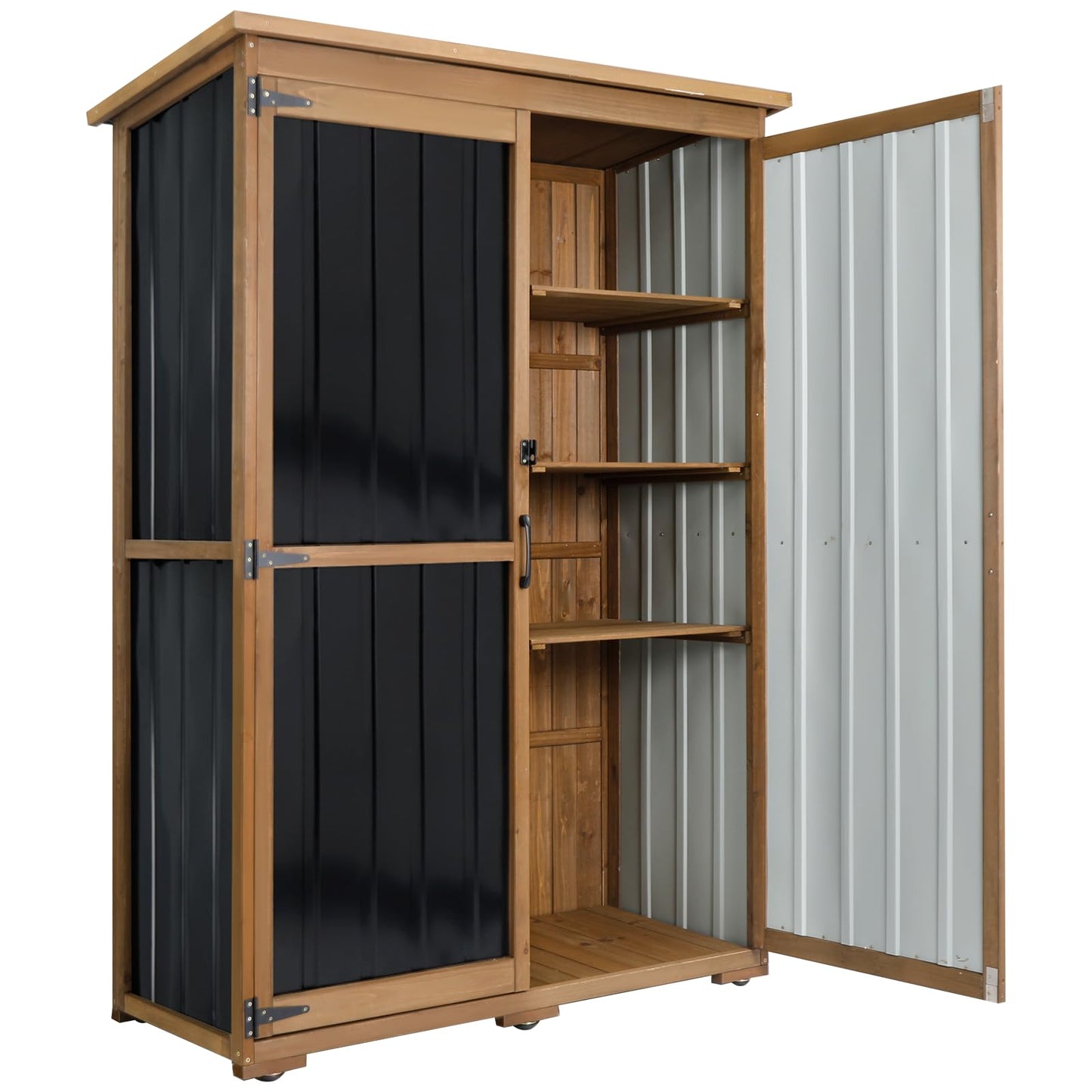 Outdoor Storage Cabinet Waterproof with Shelves, Outdoor Storage Shed Garage Cabinet Weatherproof, Wood & Metal Outside Patio Backyard Garden Pool Storage Tool Organizer