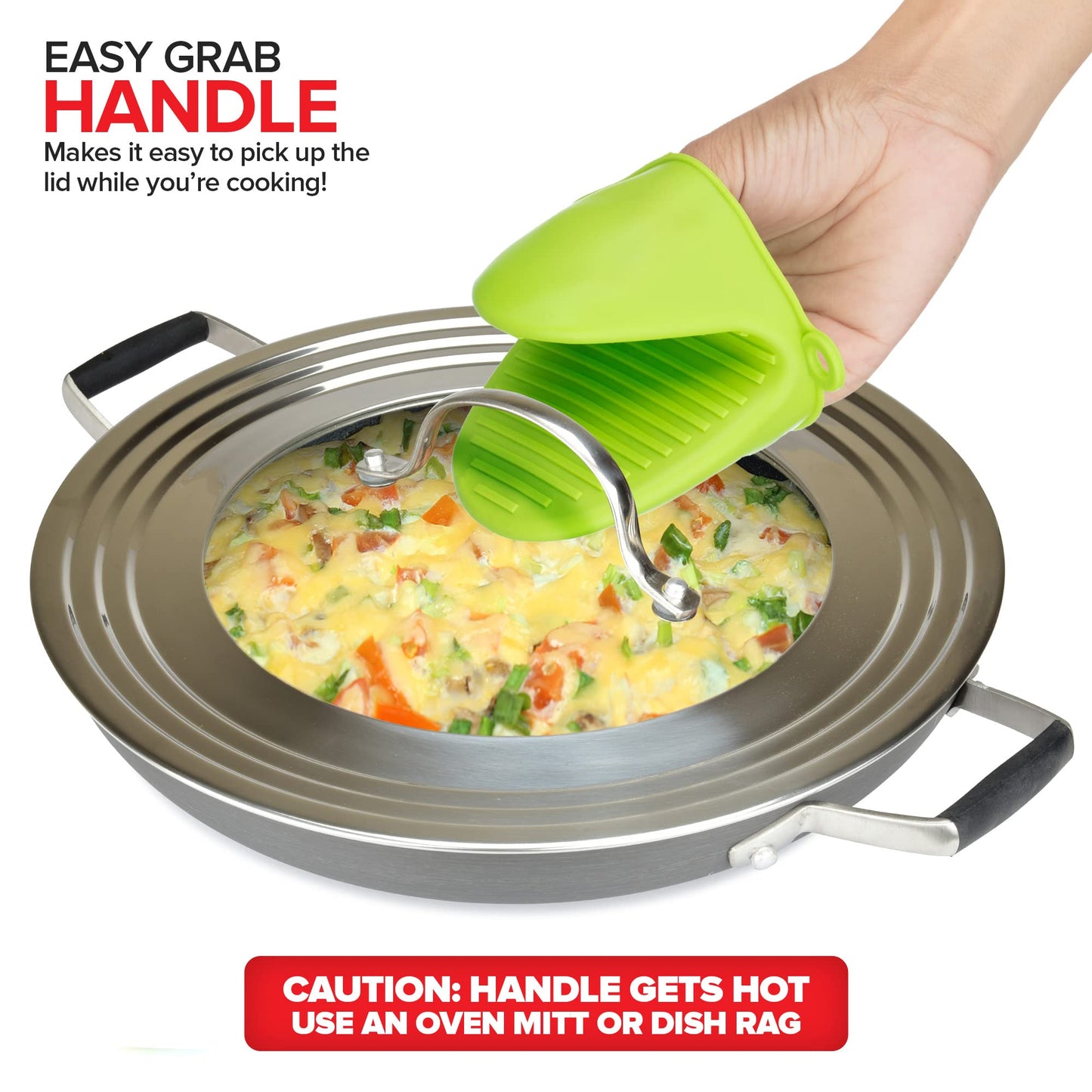 Modern Innovations Universal Lid with Tempered Glass Top for Pots & Pans, Fits 8.25, 9, 10, 11, and 12 Inch Cookware - Large Replacement Frying Pan Cover, Cast Iron Skillet Lids - Stainless Steel