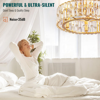 Siljoy 20’’ Gold Crystal Ceiling Fan with Light, Modern Caged Ceiling Fan with Lights and Remote, 6 Speeds Reversible Dimmable Quiet DC Motor Fandelier for Girl’s Bedroom Living Room, 6 x E12