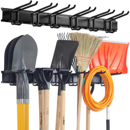 Aking Ace Garage Tool Organizer Wall Mount - Garden Tool Organizer Heavy Duty 48" Storage Rack with 6 Adjustable Hooks, Holds 350lbs, Yard Tool Hanger for Shed Organization