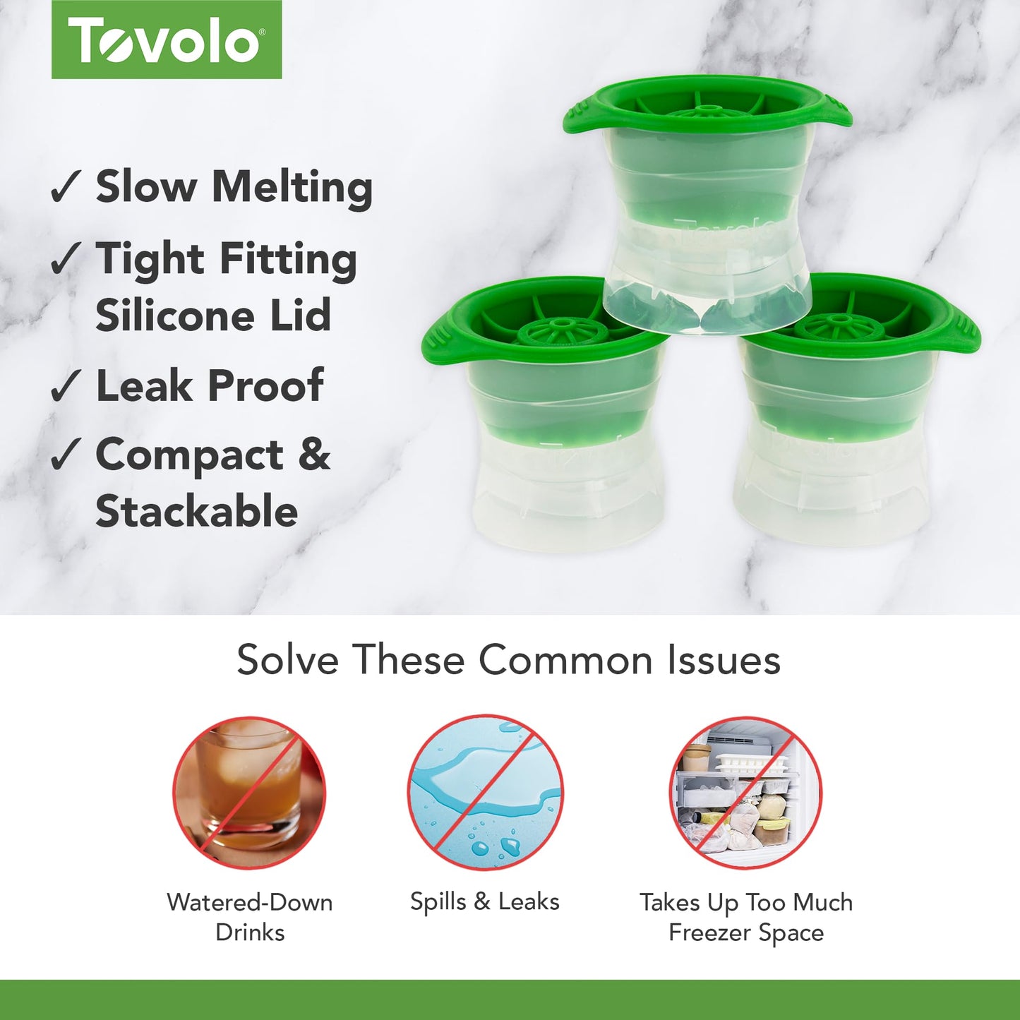 Tovolo Golf Ball Ice Cube Molds Set of 3 Large Craft Ice Sphere Molds for Whiskey Bourbon Cocktail Drinks, Easy Fill Quick Release Dishwasher Safe Golf Ice Mold, Fun Gift Ideas for Fathers & Golfers