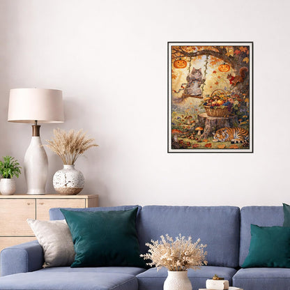 IOHEFY Autumn Cat Pumpkin Diamond Painting 12 x 16 Inch Full Drill Acrylic Diamond Art DIY Crystal Rhinestone Fall Animal Fantasy Artwork Nano Pearlescent Canvas Wall Decor Gift