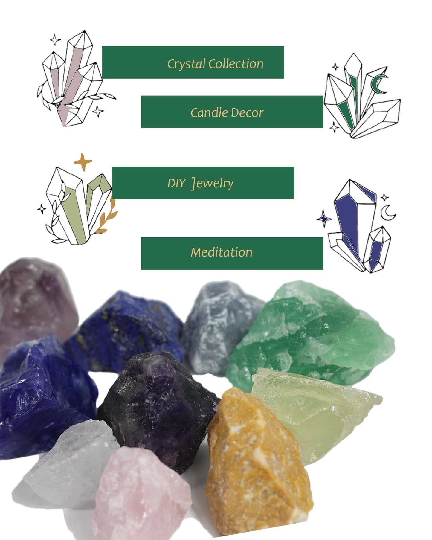 CRYSPAA 1.8"-2.5" Raw Crystals and Large 0.15lb -0.19lb Healing Stones, Rough Stone Cryatal Rock for Meditation, Cabbing, Decoration, Polishing, Wire Wrapping, Wicca & Reiki