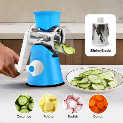 Windbyrd Rotary Cheese Grater 3-in-1 – Hand-Crank Vegetable Slicer with Strong Suction Base, Stainless Steel Drum for Cheese, Nuts & Vegetables – Fast & Safe