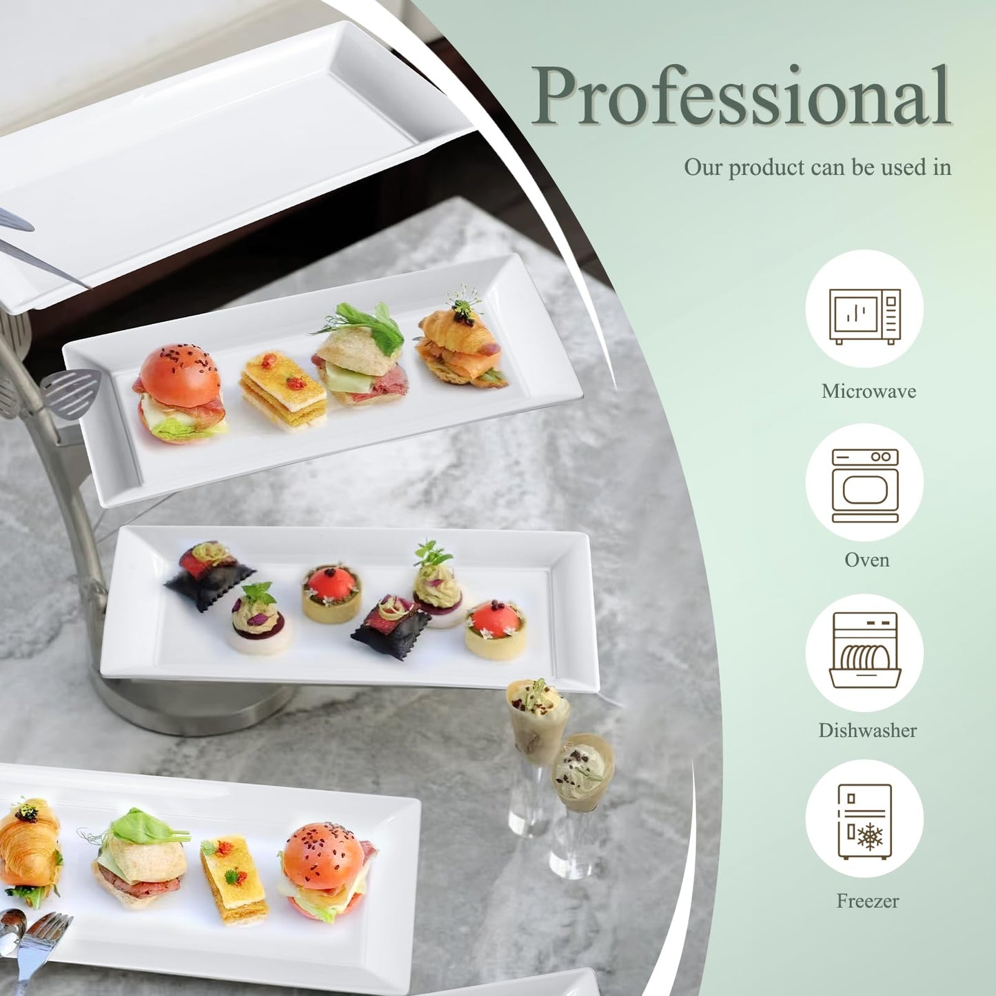 Feenmai 14" Rectangular Platters Set of 4, White Ceramic Platters, Large Serving Plates for Party, Entertaining, Wedding, Rectangle Serving Dishes for Steak, Sushi, Appetizer, Oven Dishwasher Safe