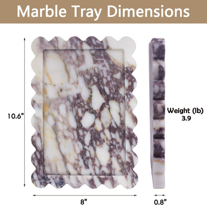 YMXYJM Genuine Calacatta Viola Scalloped Marble Tray, Real Natural Marble Stone Tray, Luxury Decorative Trays for Bathroom, Dresser, Vanity, Kitchen, Home Decor, 10.6" x 8", Calacatta Viola Purple