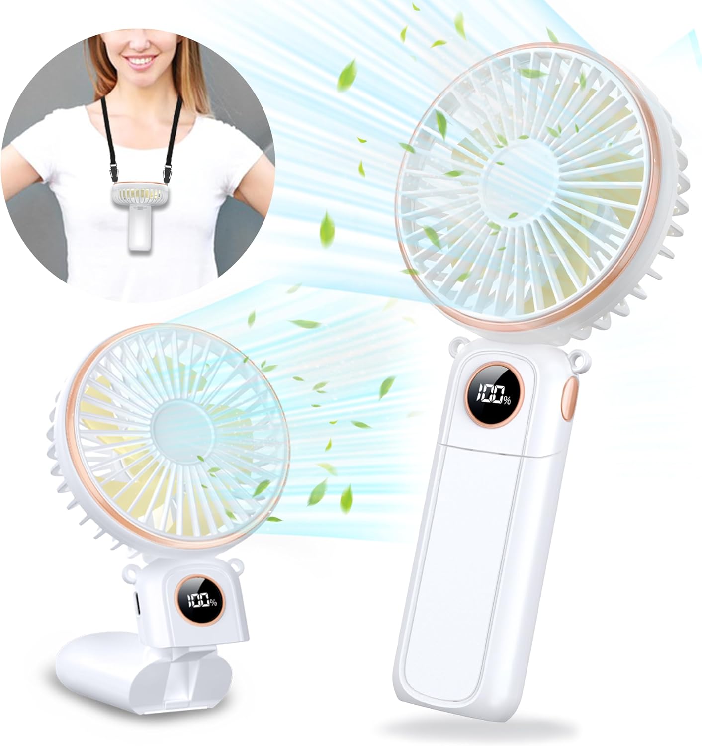 Portable Handheld Fan, 5200mAh Rechargeable, 180° Foldable Mini Hand Held Fan, Max 22 HRS Working, 6 Speeds, Quiet