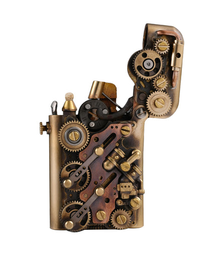Classic Retro Automatic Ejection Steampunk Kerosene Lighter, Brass, Flint, Grinding Wheel, Gear, Linkage, Mechanical, Complex, Collectible, Men's Gift, Thorens Steampunk-Twin Torque (Bottom-Fill)