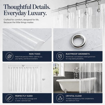 EHZNZIE Heavy Duty Shower Curtain Liner - Waterproof PEVA with 3 Weighted Magnets | 72x72 Inches