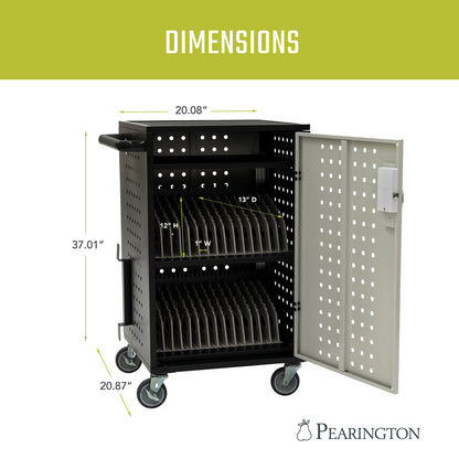 Pearington 30 Device Charging Cart with Electric Key Card Lock, Charger Organization, Cable Management, Laptop-Chromebook Charging Mobile Storage Station, Black and Grey