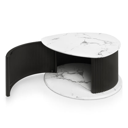 24/7 Shop at Home Cresunt Modern Faux Marble 29.5 in. Coffee Table with Curve Triangular Iron Base, Hidden Compartment Storage for Living Room, Black and White Marble