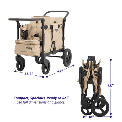 Keenz MOOV 2-Passenger All-Terrain Stroller Wagon with Reclining Seats, Cooler Bin, Push/Pull Handle, and Rubber Wheels – Foldable Wagon for Kids and Toddlers, Mocha