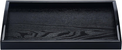 Rectangle Wooden Serving Tray - Breakfast Tray with Handles, Black, 14 by 9-Inch
