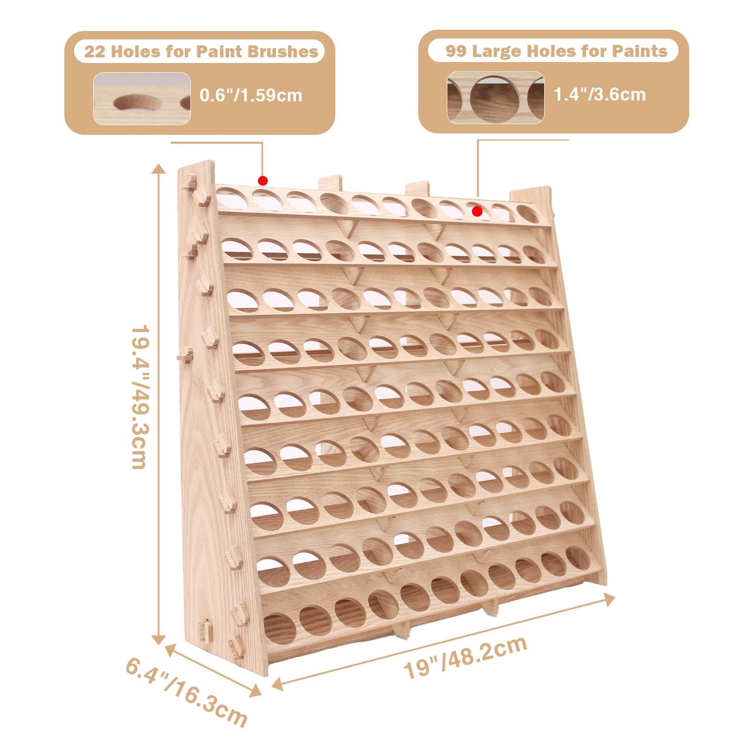 ARFETIGO Extra Large Wooden 9-Tiers 99 Bottles' Capacity Wooden Paint Organizer & Paint Brush Rack for Acrylic OIL Craft Hobby Mini Model Painting Organizer for Artists (Vertical)