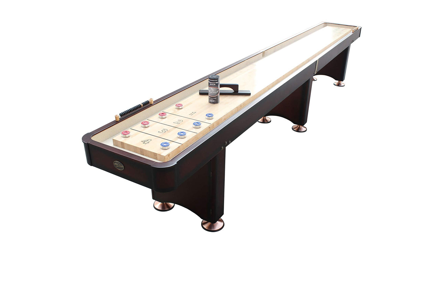 Playcraft Georgetown Shuffleboard Table with Storage Cabinet - Shuffle Board Game Table with Matching Abacus, 8 Pucks, Brush & Wax - Pro Climate Adjusters - Hand-Stained Espresso Finish - 14ft