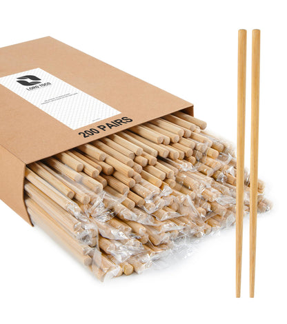 LOROTOCO 200Pairs Bamboo Chopsticks Disposable | Individually Wrapped | Bulk | Separated | Round | Premium Quality-（9.45in)