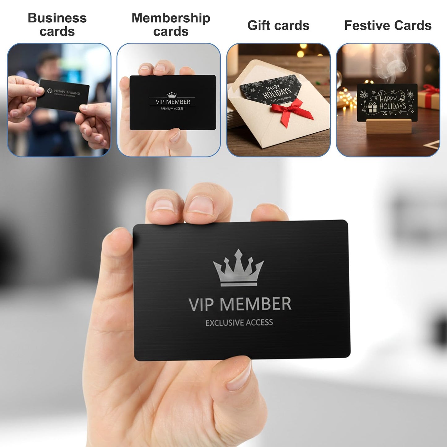 PercyEffie 100PCS 0.42mm Metal Business Cards Blank Thicken Aluminum Name Laser Engraving Cards Blanks Sublimation for House Office Customer DIY Gift Plate Invitations 3.4 x 2.1 Inch Black