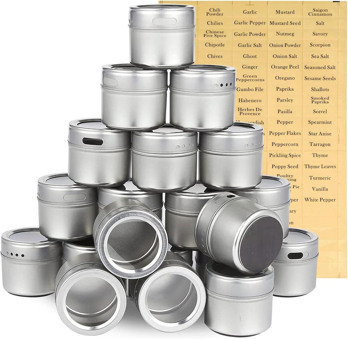 20-Pack Pack 20, 3.4 oz Juvale Magnetic Spice Jars - Space-Saving & Magnetic Spice Rack for Refrigerator - Preprinted