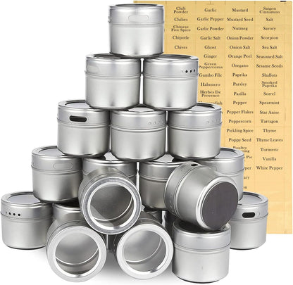 20-Pack Pack 20, 3.4 oz Juvale Magnetic Spice Jars - Space-Saving & Magnetic Spice Rack for Refrigerator - Preprinted