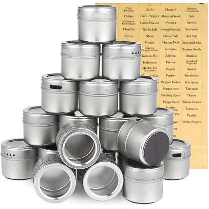Juvale 20-Pack Magnetic Spice Jars - Space-Saving & Magnetic Spice Rack for Refrigerator - Preprinted Labels & Seasoning Containers - Pack of 20, 3.4 fl oz